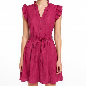 On 34th Pink Ruffle Short Sleeve Button Front Dress Women’s Small